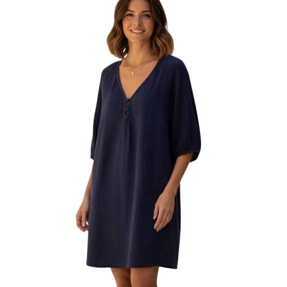 Anthropologie Taylor Puff Sleeved Tunic Dress Navy Size Small NWT